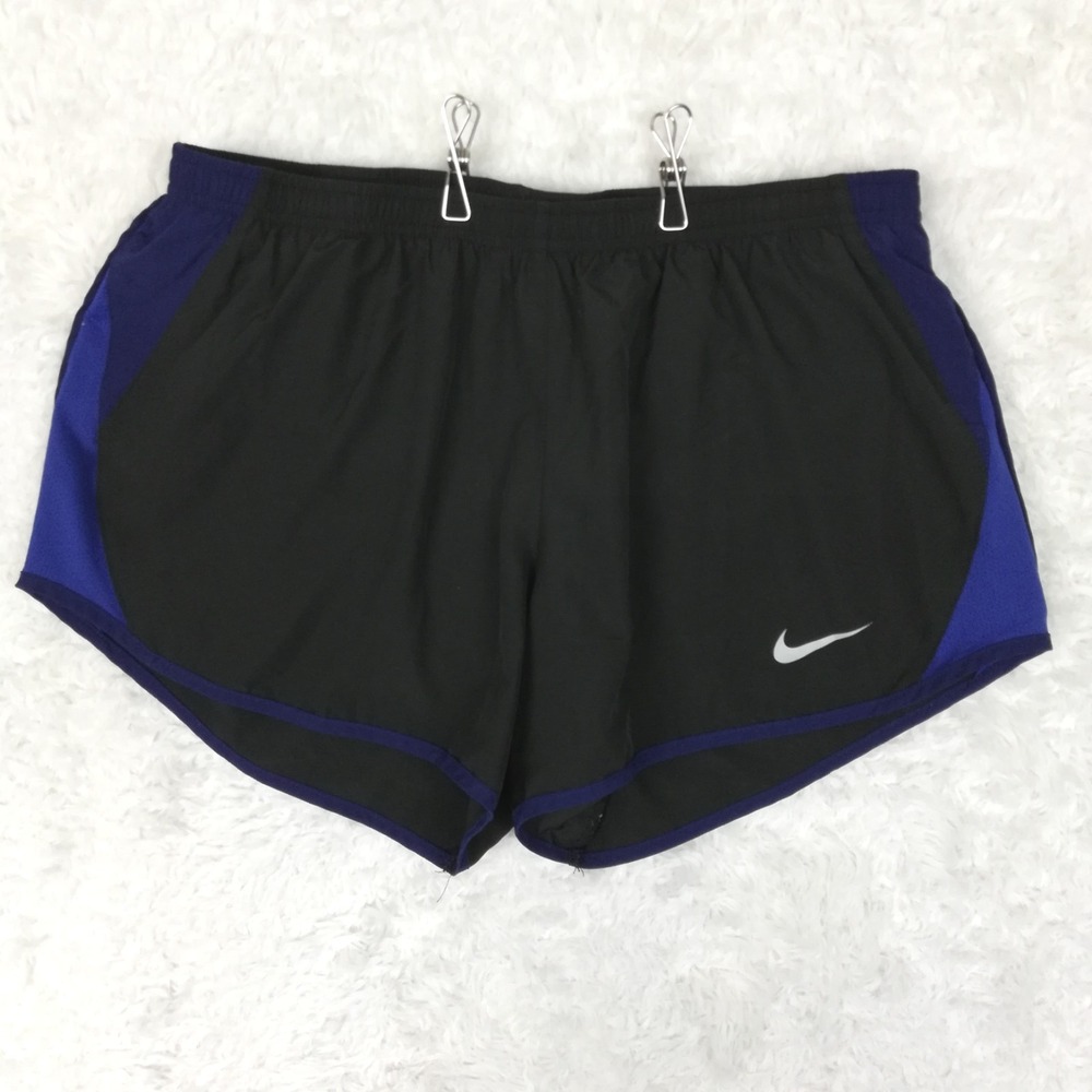 Nike Womens Shorts Running Athletic Black Blue Dri-Fit Lined Pull On L